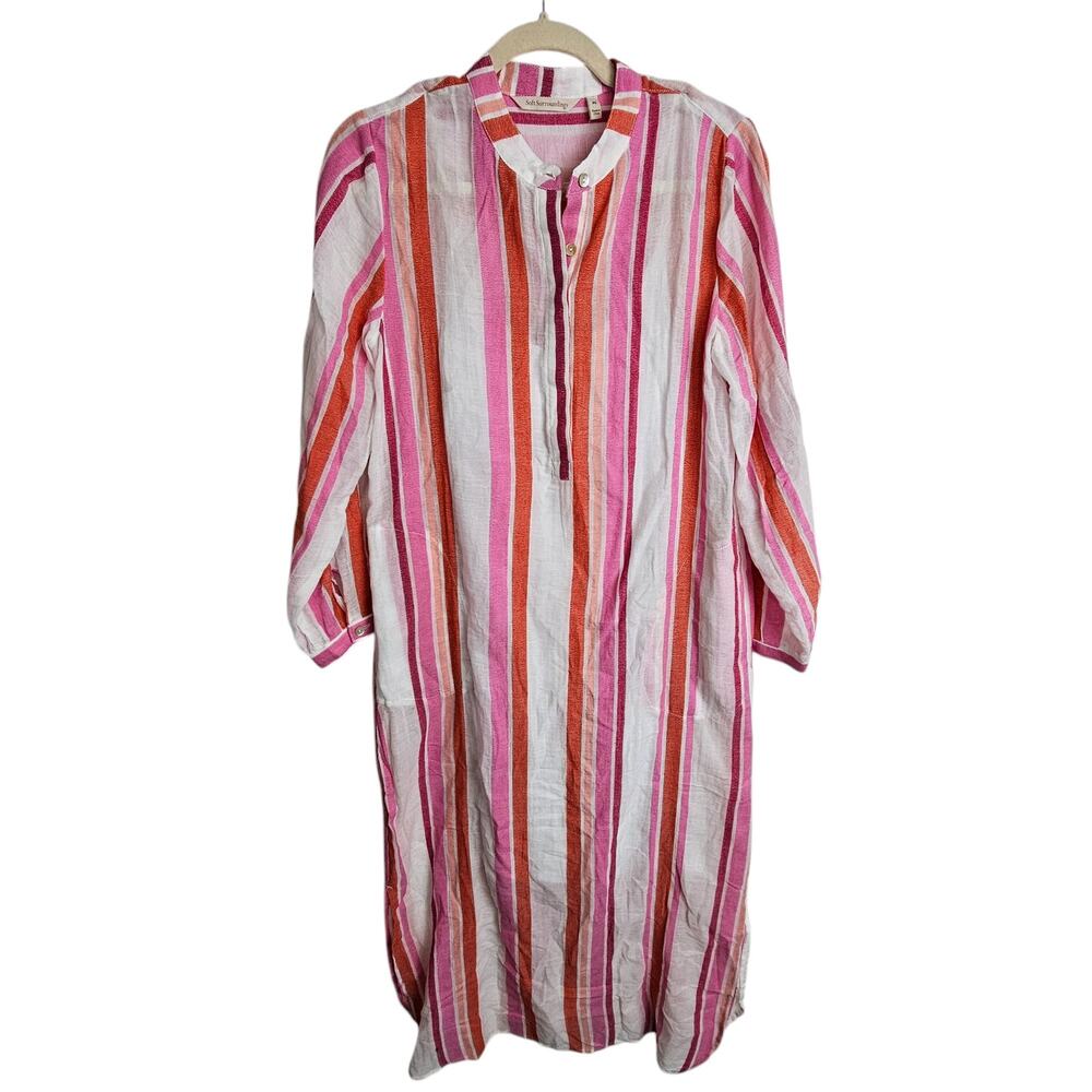 Soft Surroundings Dress Knee Length Dress Long Sleeve Dress PS Pink Striped